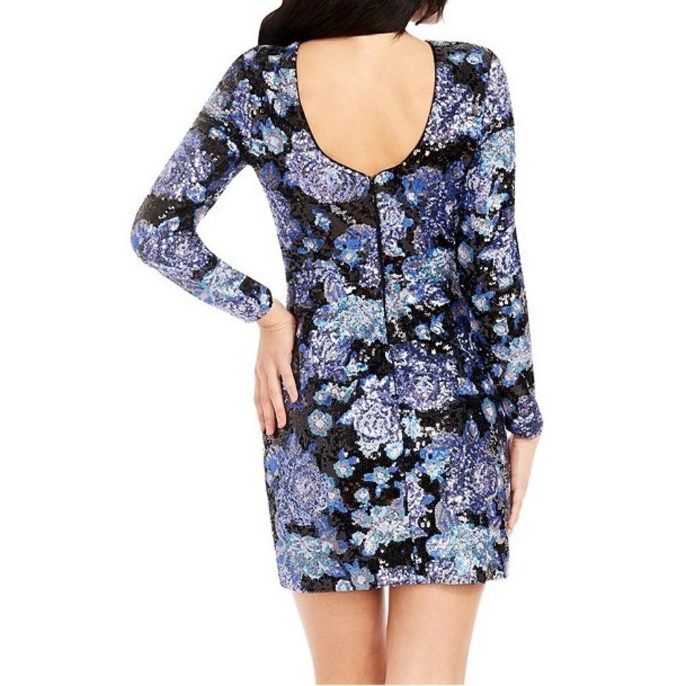 NWOT Dress the Population Nathalia Sequin Floral Long Sleeve Mini Dress size xs - Picture 3 of 13